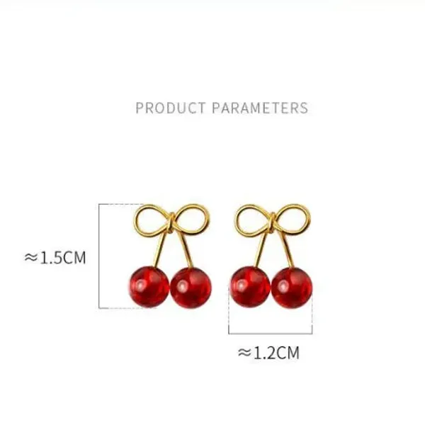 Gold_Bow_Cherry_Stud_Earrings_For_Women